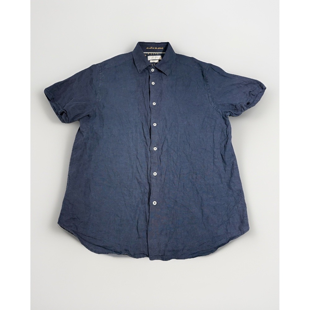 Porter &‎ Ash Men's Button Down Shirt Size Lg Short Sleeve 100% Linen Blue Beach